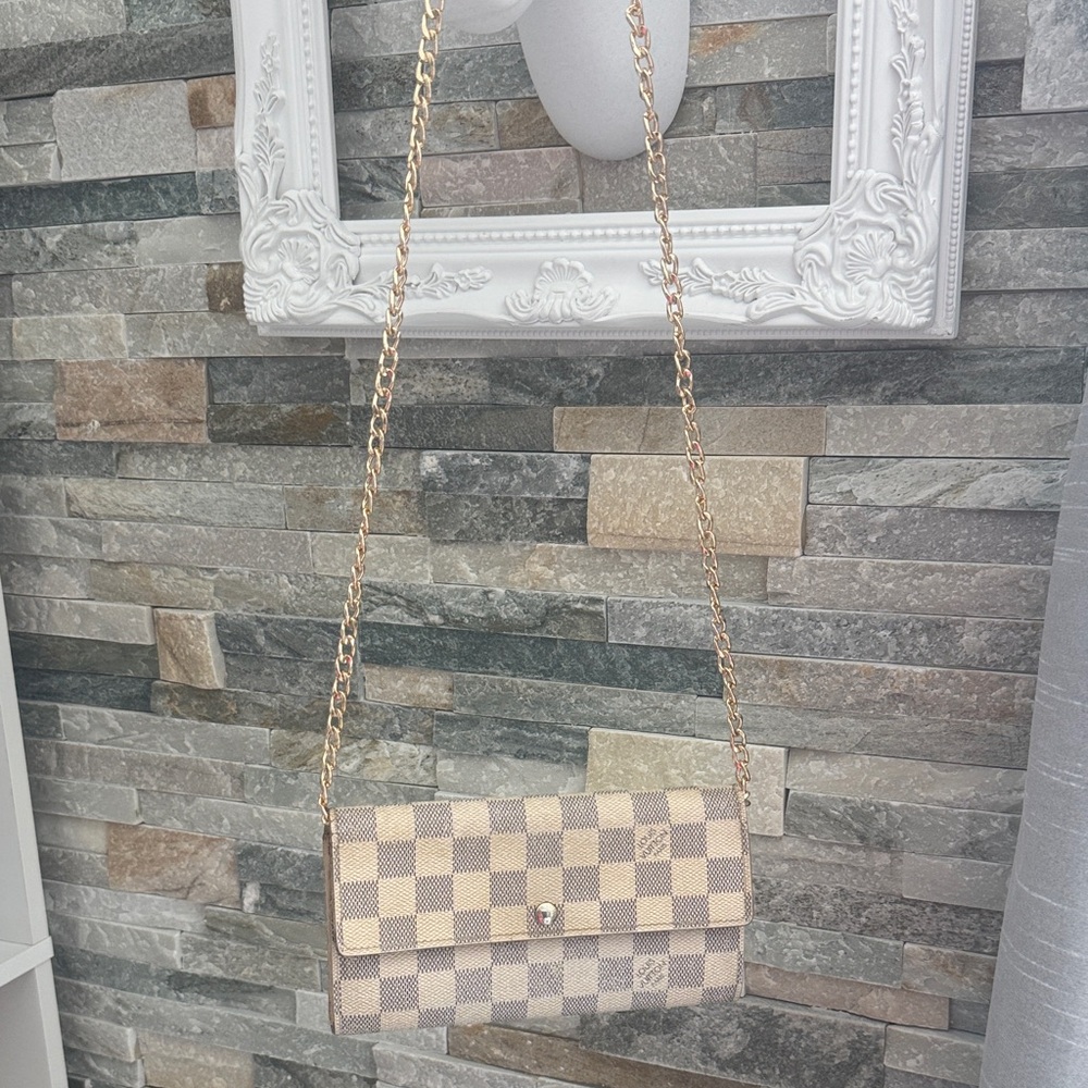 Authentic Louis Vuitton Damier Azur Long Wallet with UNBRANDED Gold PLATED CHAIN - Picture 11 of 11